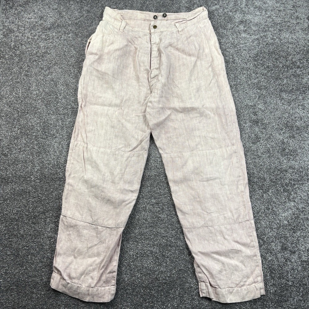 Vintage J Morgan Puett 100% Linen Snap Front Trouser Pants One Size Pink Woven